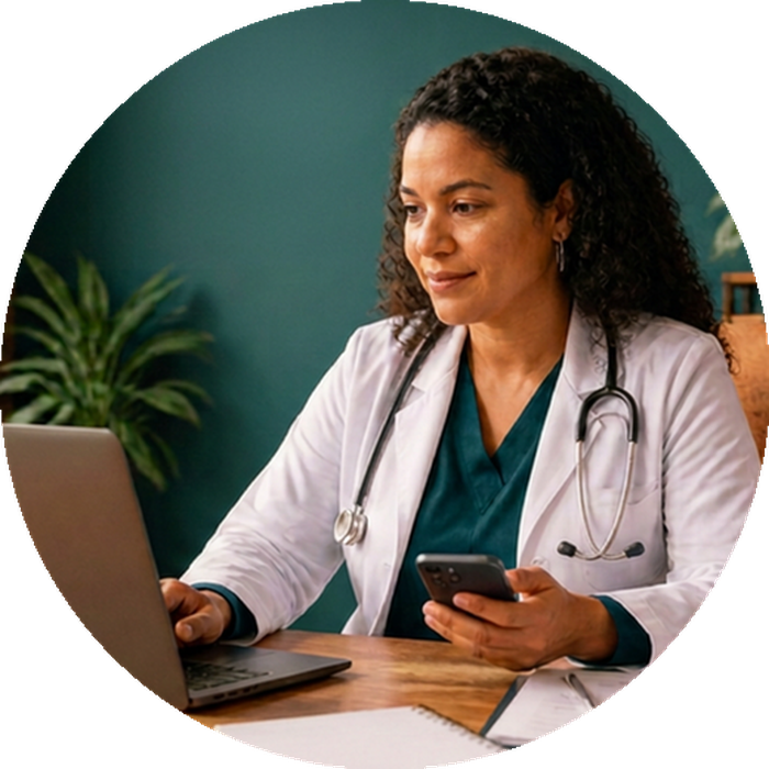 Healthcare provider discussing care coordination with a medical team